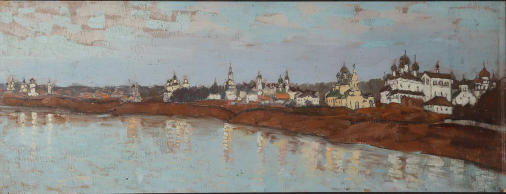 Углич. Набережная реки Волги 1926 год. Рисунок И. Н. Потехина. холст, масло