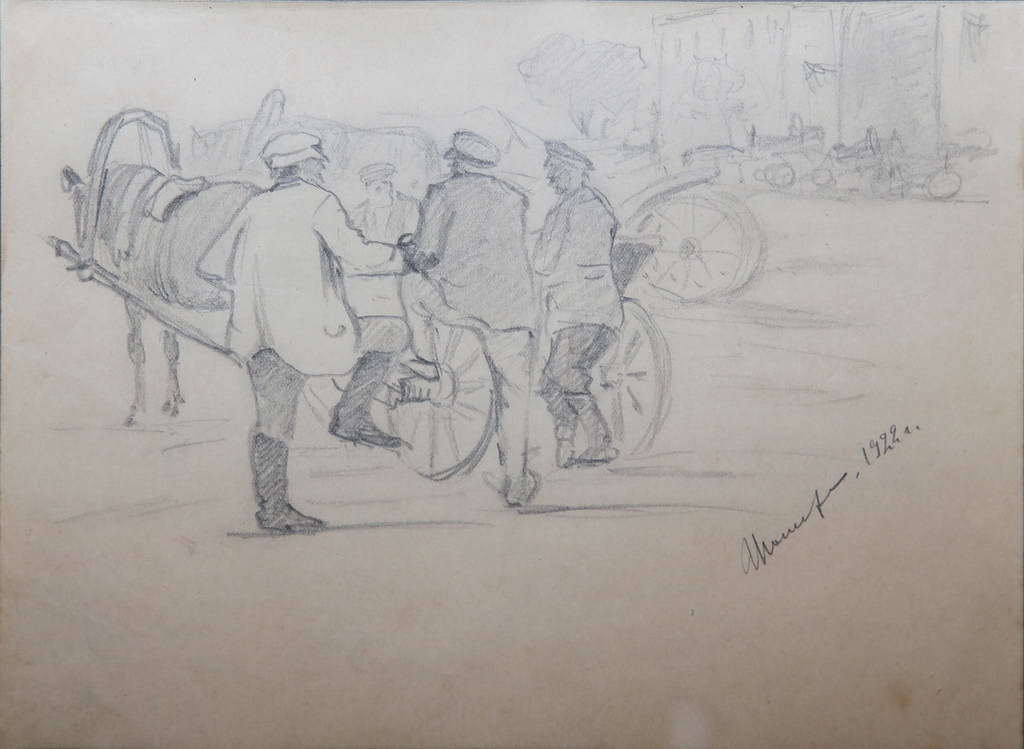 Углич. В ожидании парома. Рисунок И.Н. Потехина 1922 год. бумага, карандаш.