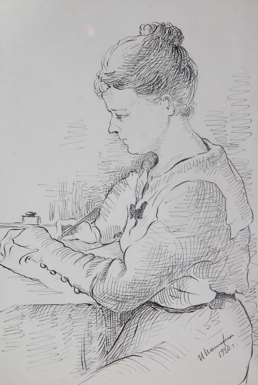Углич. Жена художника. Рисунок И.Н. Потехина 1920 г. бумага, тушь