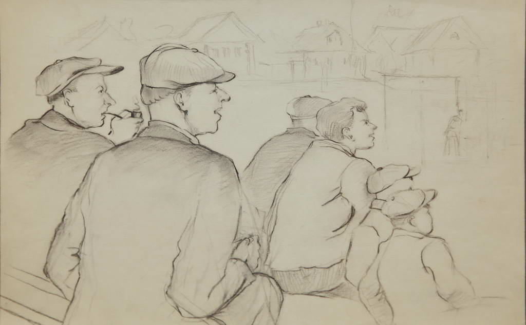 Углич. "На стадионе" 1949 год. Рисунок И.Н. Потехина, бумага, карандаш