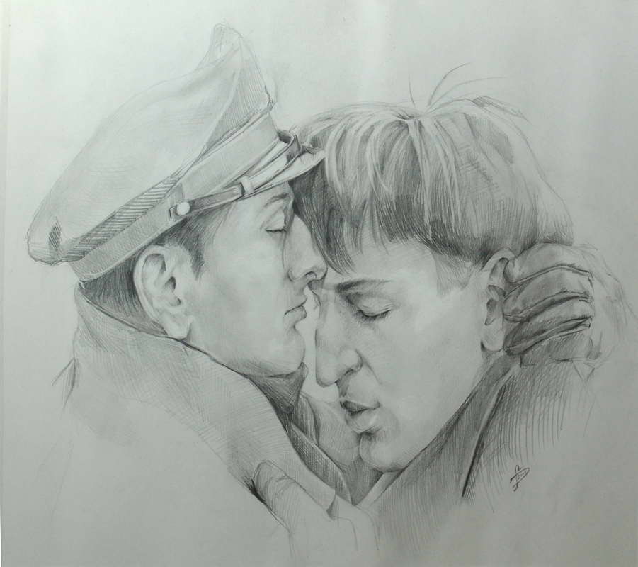 "Двое"  Рисунок Дарьи Чужой карандаш, пастель.