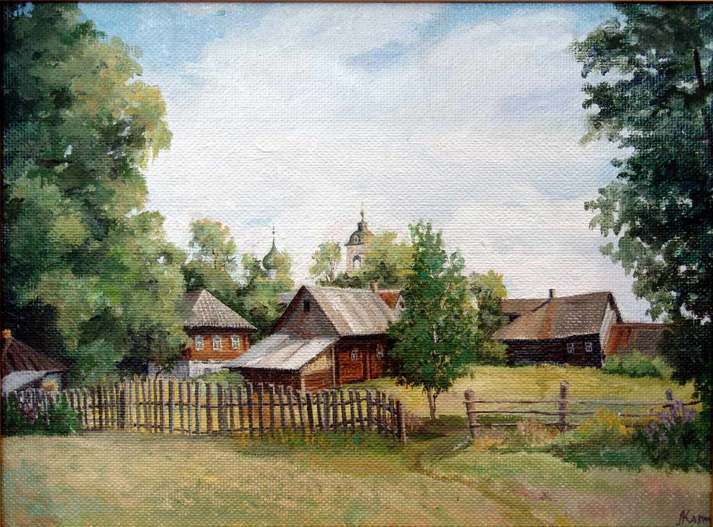 Картина Л. М. Кармакова  "Церковь Николы на Молокше. 