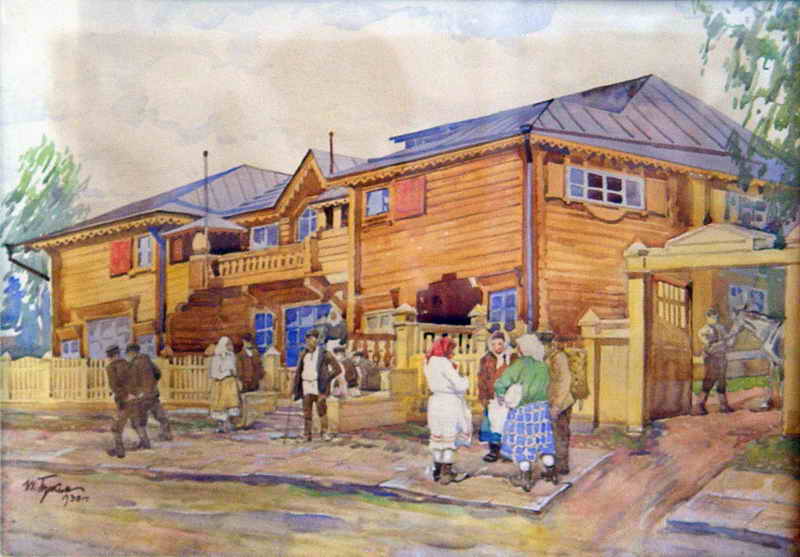 "Углич. Дом крестьянина"   Бумага, акварель 1930 г. работа П.Д. Бучкина
